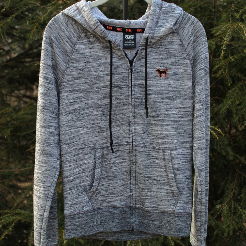 PINK Victorias Secret Zip-Front Sweatshirt Hoodie with Dog
